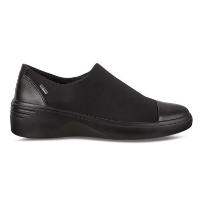 Buty Ecco Soft 7 Wedge GTX Black - Czarne Buty Slip On Damskie PL622030523