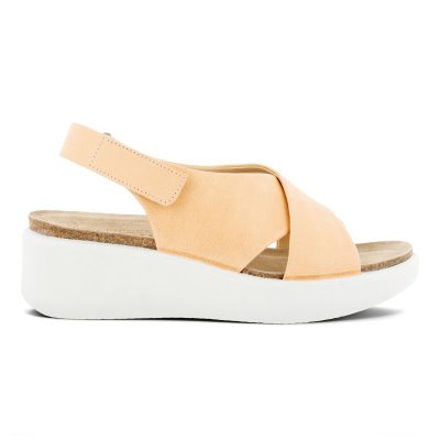 Sandały Ecco Flowt Wedge Cork Beige - Beżowe Sandały Damskie PL622030925