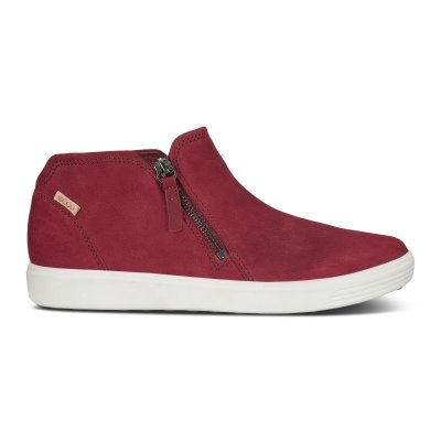 Buty Sportowe Ecco Soft 7 Side Zip Red - Czerwone Botki Damskie PL622030944