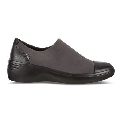 Kozaki Ecco Soft 7 Wedge GTX Black/Dark Grey - Czarne/Ciemny Szare Buty Slip On Damskie PL622030534