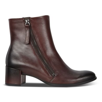 Buty Ecco Shape 35 Block Zippered Chocolate - Czekolada Botki Do Kostki Damskie PL622030309