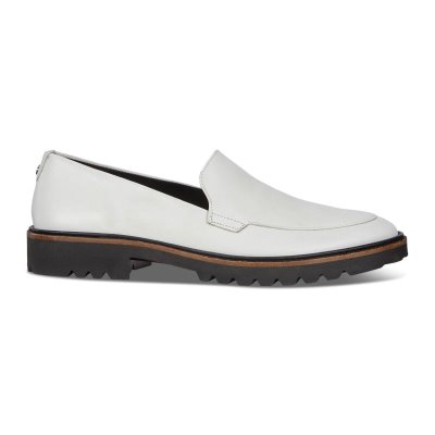Buty Ecco Incise Tailored White - Białe Mokasyny Damskie PL622030467