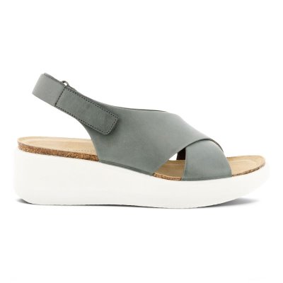 Kozaki Ecco Flowt Wedge Cork Dark Grey - Ciemny Szare Sandały Damskie PL622030929