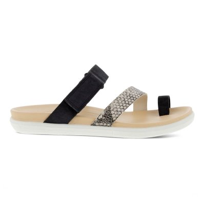 Sandały Ecco Simpil Flat Toe-loop Black/Snake - Czarne/Wąż Sandały Damskie PL622030797