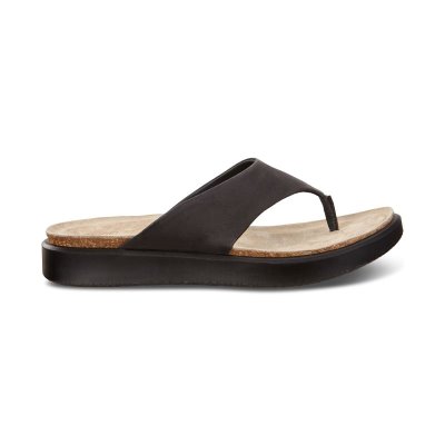 Buty Ecco Corksphere Thong Black - Czarne Sandały Damskie PL622030856
