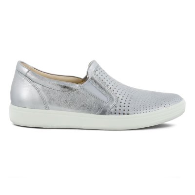 Sandały Ecco Soft 7 Silver - Srebrne Buty Slip On Damskie PL622030182